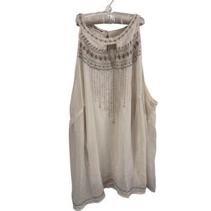 Maurices Ivory Embroidered Halter Blouse Rose Gold Silver Beaded Top Size 3 EUC